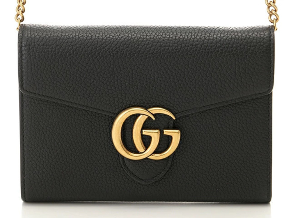 Gucci GG Marmont Chain Wallet Shoulder Bag Black Leather